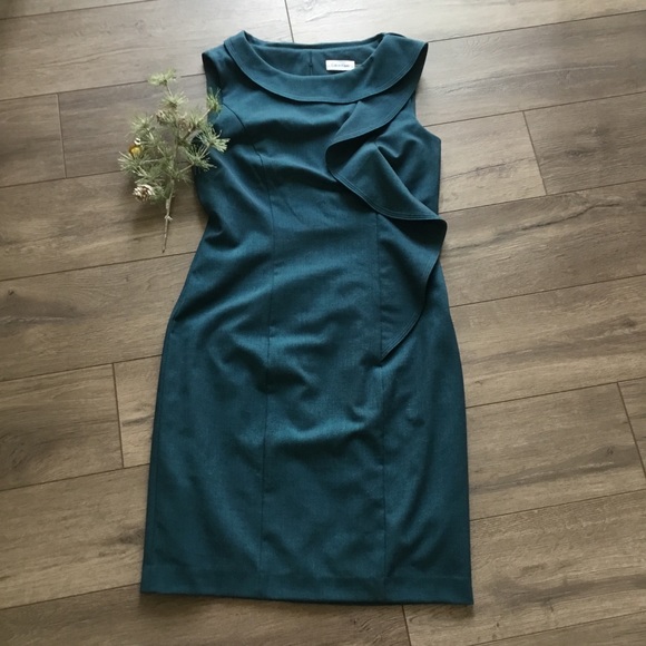 Calvin Klein Dresses & Skirts - Calvin Klein Teal Blue Ruffle Sheath Dress